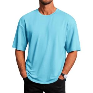 imageRuncati Mens Casual TShirts Short Sleeve Lightweight Oversized Summer Cotton Tee Beach Crew Neck TopsSky Blue