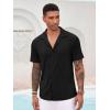 imageRuncati Mens Casual Button Down Shirts Short Sleeve Cuban Collar Textured Shirt Beach Summer Stretch TopsBlack