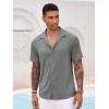 imageRuncati Mens Casual Button Down Shirts Short Sleeve Cuban Collar Textured Shirt Beach Summer Stretch TopsGrey