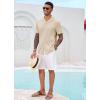 imageRuncati Mens Casual Button Down Shirts Short Sleeve Cuban Collar Textured Shirt Beach Summer Stretch TopsLight Khaki