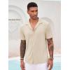 imageRuncati Mens Casual Button Down Shirts Short Sleeve Cuban Collar Textured Shirt Beach Summer Stretch TopsLight Khaki