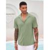 imageRuncati Mens Casual Button Down Shirts Short Sleeve Cuban Collar Textured Shirt Beach Summer Stretch TopsMint