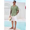 imageRuncati Mens Casual Button Down Shirts Short Sleeve Cuban Collar Textured Shirt Beach Summer Stretch TopsMint