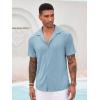 imageRuncati Mens Casual Button Down Shirts Short Sleeve Cuban Collar Textured Shirt Beach Summer Stretch TopsSky Blue