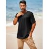 imageRuncati Mens Casual T Shirts Short Sleeve V Neck Henley Shirt Button Basic Fashion Summer Beach Tee TopsBlack