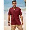 imageRuncati Mens Casual T Shirts Short Sleeve V Neck Henley Shirt Button Basic Fashion Summer Beach Tee TopsBurgundy