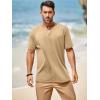 imageRuncati Mens Casual T Shirts Short Sleeve V Neck Henley Shirt Button Basic Fashion Summer Beach Tee TopsKhaki