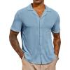 imageRuncati Mens Casual Button Down Shirts Short Sleeve Cuban Collar Textured Shirt Beach Summer Stretch TopsSky Blue