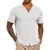 imageRuncati Mens Casual Button Down Shirts Short Sleeve Cuban Collar Textured Shirt Beach Summer Stretch TopsWhite