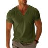imageRuncati Mens Casual T Shirts Short Sleeve V Neck Henley Shirt Button Basic Fashion Summer Beach Tee TopsArmy Green