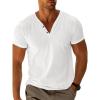 imageRuncati Mens Casual T Shirts Short Sleeve V Neck Henley Shirt Button Basic Fashion Summer Beach Tee TopsWhite