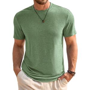 imageRuncati Mens Short Sleeve TShirts Classic Crew Neck Casual Shirt Summer Basic Lightweight Fashion Moisture Wicking TeesArmy Green