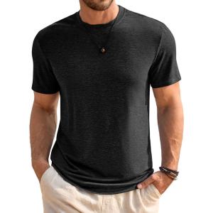 imageRuncati Mens Short Sleeve TShirts Classic Crew Neck Casual Shirt Summer Basic Lightweight Fashion Moisture Wicking TeesBlack
