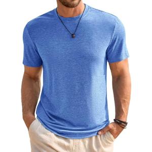 imageRuncati Mens Short Sleeve TShirts Classic Crew Neck Casual Shirt Summer Basic Lightweight Fashion Moisture Wicking TeesBlue