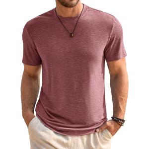 imageRuncati Mens Short Sleeve TShirts Classic Crew Neck Casual Shirt Summer Basic Lightweight Fashion Moisture Wicking TeesWine Red