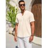 imageRuncati Mens Casual Henley Shirts Linen Short Sleeve V Neck Band Collar Shirt Beach Summer Hippie Lightweight TopsBeige