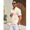 imageRuncati Mens Casual Henley Shirts Linen Short Sleeve V Neck Band Collar Shirt Beach Summer Hippie Lightweight TopsBeige