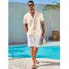 imageRuncati Mens Casual Henley Shirts Linen Short Sleeve V Neck Band Collar Shirt Beach Summer Hippie Lightweight TopsBeige