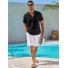 imageRuncati Mens Casual Henley Shirts Linen Short Sleeve V Neck Band Collar Shirt Beach Summer Hippie Lightweight TopsBlack