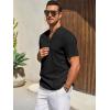 imageRuncati Mens Casual Henley Shirts Linen Short Sleeve V Neck Band Collar Shirt Beach Summer Hippie Lightweight TopsBlack