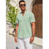 imageRuncati Mens Casual Henley Shirts Linen Short Sleeve V Neck Band Collar Shirt Beach Summer Hippie Lightweight TopsMint