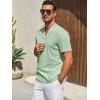 imageRuncati Mens Casual Henley Shirts Linen Short Sleeve V Neck Band Collar Shirt Beach Summer Hippie Lightweight TopsMint