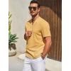 imageRuncati Mens Casual Henley Shirts Linen Short Sleeve V Neck Band Collar Shirt Beach Summer Hippie Lightweight TopsMustard Yellow