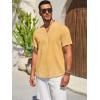 imageRuncati Mens Casual Henley Shirts Linen Short Sleeve V Neck Band Collar Shirt Beach Summer Hippie Lightweight TopsMustard Yellow