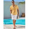 imageRuncati Mens Casual Henley Shirts Linen Short Sleeve V Neck Band Collar Shirt Beach Summer Hippie Lightweight TopsMustard Yellow