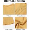 imageRuncati Mens Casual Henley Shirts Linen Short Sleeve V Neck Band Collar Shirt Beach Summer Hippie Lightweight TopsMustard Yellow