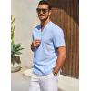 imageRuncati Mens Casual Henley Shirts Linen Short Sleeve V Neck Band Collar Shirt Beach Summer Hippie Lightweight TopsSky Blue