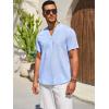 imageRuncati Mens Casual Henley Shirts Linen Short Sleeve V Neck Band Collar Shirt Beach Summer Hippie Lightweight TopsSky Blue