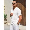 imageRuncati Mens Casual Henley Shirts Linen Short Sleeve V Neck Band Collar Shirt Beach Summer Hippie Lightweight TopsWhite