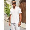 imageRuncati Mens Casual Henley Shirts Linen Short Sleeve V Neck Band Collar Shirt Beach Summer Hippie Lightweight TopsWhite