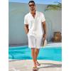 imageRuncati Mens Casual Henley Shirts Linen Short Sleeve V Neck Band Collar Shirt Beach Summer Hippie Lightweight TopsWhite