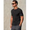 imageRuncati Mens Henley Shirts Short Sleeve Casual Ribbed Knitted Summer TShirt Slim Fit Workout Muscle TopsBlack