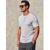 imageRuncati Mens Henley Shirts Short Sleeve Casual Ribbed Knitted Summer TShirt Slim Fit Workout Muscle TopsGrey