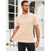 imageRuncati Mens Knit Short Sleeve T Shirts Casual Crewneck Slim Fit Shirt Cable Knitted Stretch Pullover TeesBeige