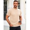 imageRuncati Mens Knit Short Sleeve T Shirts Casual Crewneck Slim Fit Shirt Cable Knitted Stretch Pullover TeesBeige