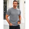 imageRuncati Mens Knit Short Sleeve T Shirts Casual Crewneck Slim Fit Shirt Cable Knitted Stretch Pullover TeesGrey