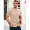 imageRuncati Mens Knit Short Sleeve T Shirts Casual Crewneck Slim Fit Shirt Cable Knitted Stretch Pullover TeesKhaki