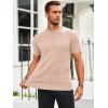 imageRuncati Mens Knit Short Sleeve T Shirts Casual Crewneck Slim Fit Shirt Cable Knitted Stretch Pullover TeesKhaki