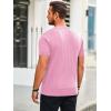 imageRuncati Mens Knit Short Sleeve T Shirts Casual Crewneck Slim Fit Shirt Cable Knitted Stretch Pullover TeesPink