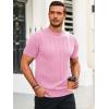 imageRuncati Mens Knit Short Sleeve T Shirts Casual Crewneck Slim Fit Shirt Cable Knitted Stretch Pullover TeesPink