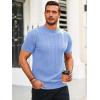 imageRuncati Mens Knit Short Sleeve T Shirts Casual Crewneck Slim Fit Shirt Cable Knitted Stretch Pullover TeesSky Blue