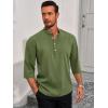 imageRuncati Mens Linen Henley Shirts Casual Lightweight 34 Sleeve TShirt Summer Beach Yoga Hippie TopsArmy Green