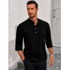 imageRuncati Mens Linen Henley Shirts Casual Lightweight 34 Sleeve TShirt Summer Beach Yoga Hippie TopsBlack