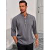 imageRuncati Mens Linen Henley Shirts Casual Lightweight 34 Sleeve TShirt Summer Beach Yoga Hippie TopsDark Grey