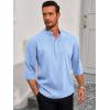 imageRuncati Mens Linen Henley Shirts Casual Lightweight 34 Sleeve TShirt Summer Beach Yoga Hippie TopsLight Blue