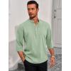 imageRuncati Mens Linen Henley Shirts Casual Lightweight 34 Sleeve TShirt Summer Beach Yoga Hippie TopsOlive Green